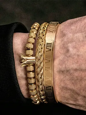 Men's Punk Style Bangle Bracelet & Beaded Bracelet & Drawstring Bracelet, 3pcs/set Street Trendy Matching Bracelets for Men, ...