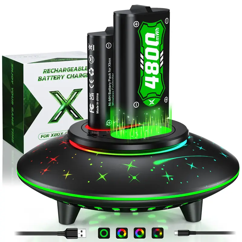 Ponkor Galaxy Xbox Controller Rechargeable Battery Packs (4×4800mWh) with Fast Charging Dock, Compatible with Xbox One, Seri...