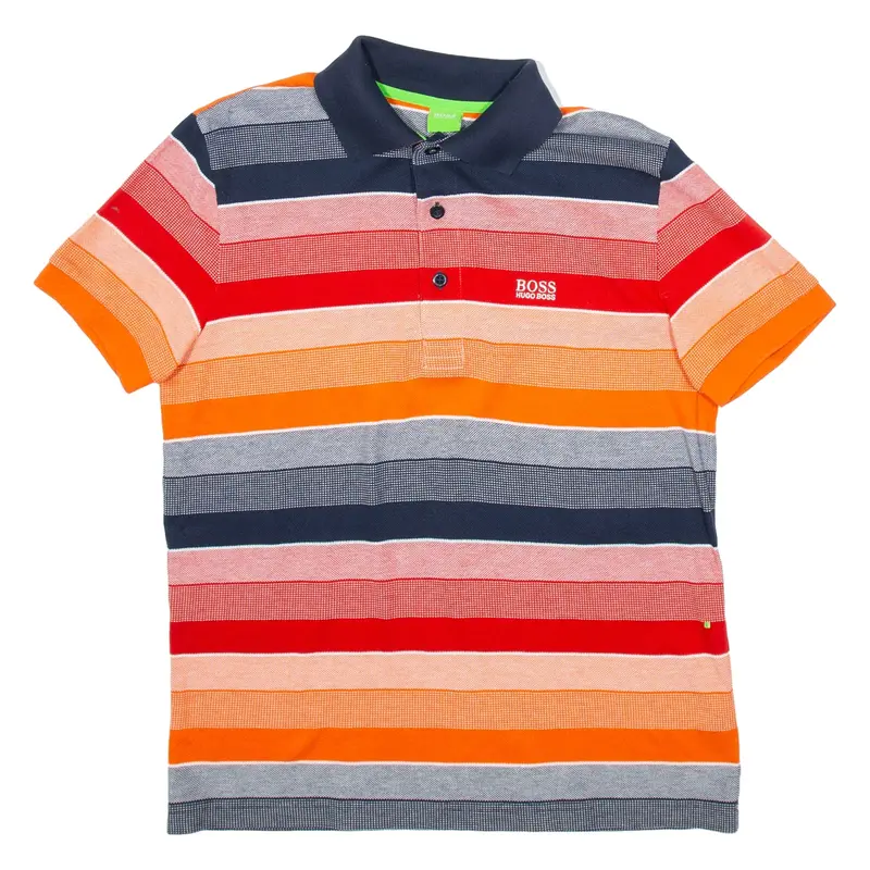 BOSS HUGO BOSS Mens Polo Shirt Orange Striped S