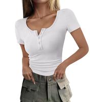 ANRABESS Women's 2025 Spring Summer Short Sleeve Tops Ribbed Knit Henley Button Up Slim Fit Basic Skinny Casual Outdoor T Shi...