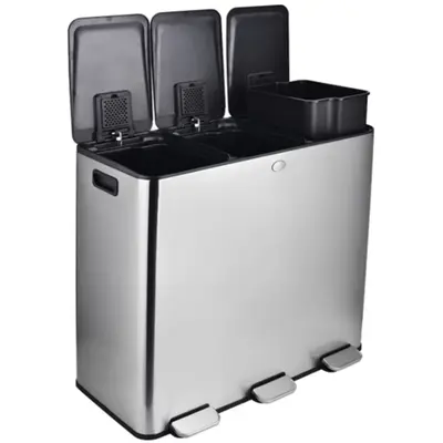 Garvee 16 gallon Stainless Steel Triple Trash Can with Separated Lid and Foot Pedal Recycle Bin Combo for Kitchen and Living ...