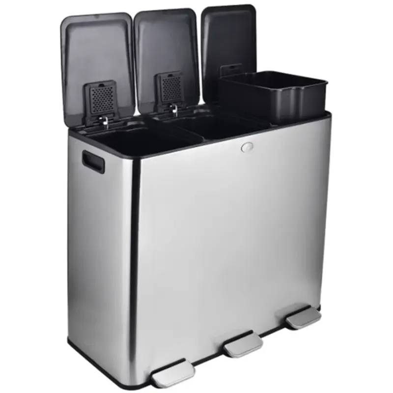 Garvee 16 gallon Stainless Steel Triple Trash Can with Separated Lid and Foot Pedal Recycle Bin Combo for Kitchen and Living ...