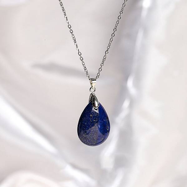 Natural Lapis Lazuli Teardrop Pendant Necklaces