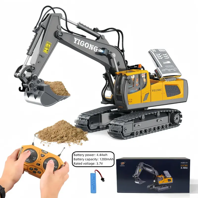 Remote Control Excavator Toy, Including 1 Remote Control Excavator Toy Car & 1 Manual & 1 Batteries & 1 Charging Cable & 1 Re...