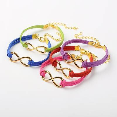 Valentines Gift Ideas for Her Faux Suede Cord Alloy Infinity Link Bracelets