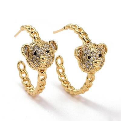 Bear Brass Micro Pave Clear Cubic Zirconia Ear Studs for Her