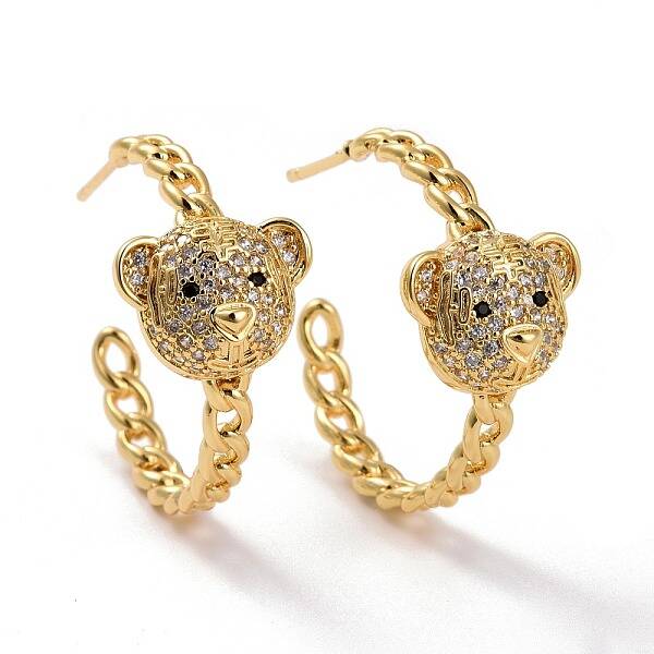 Bear Brass Micro Pave Clear Cubic Zirconia Ear Studs for Her