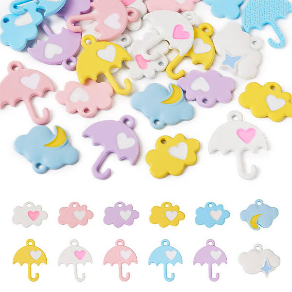 24Pcs 12 Style Spray Painted Alloy Pendants