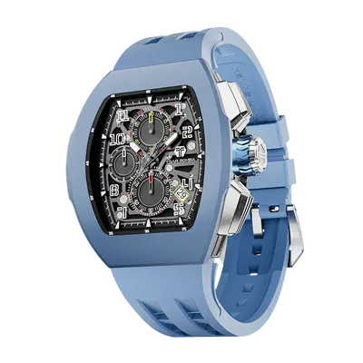 TSAR BOMBA Men's Quartz Watch | Light Blue | Atomic TB8214 | Fluororubber Bezel | Luxury Sport Watch | 50M Waterproof Sapphir...