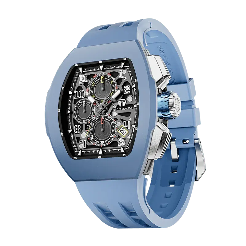 TSAR BOMBA Men's Quartz Watch | Light Blue | Atomic TB8214 | Fluororubber Bezel | Luxury Sport Watch | 50M Waterproof Sapphir...