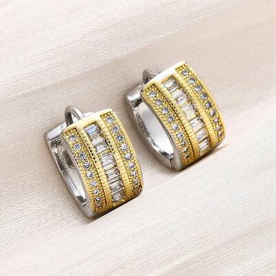 Brass Micro Pave Clear Cubic Zirconia Hoop Earrings
