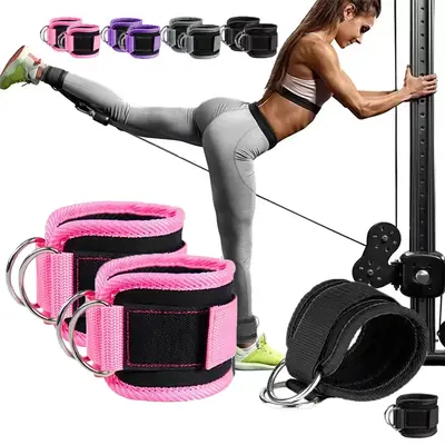 Ankle Straps with Double D-Ring for Gym Workouts Glutes Legs Strength Training Pink Black Blue Red Nylon Weight Equipment Wei...