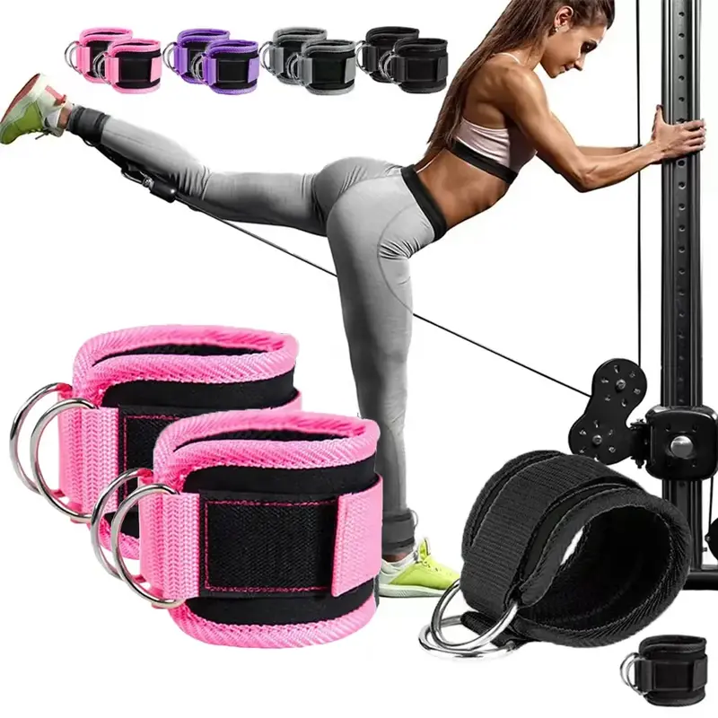 Ankle Straps with Double D-Ring for Gym Workouts Glutes Legs Strength Training Pink Black Blue Red Nylon Weight Equipment Wei...