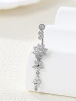Women's Rhinestone Flowers Decor Belly Ring, Body Piercing Jewelry, Rhinestone Decorated Belly Button Ring, Elegant Flower De...