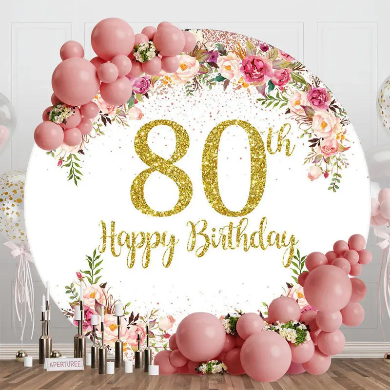 Blooming Flowers Women Round 80th Birthday Backdrop - Aperturee