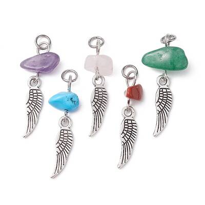 5Pcs 5 Styles Natural Mixed Gemstone Chip Pendants