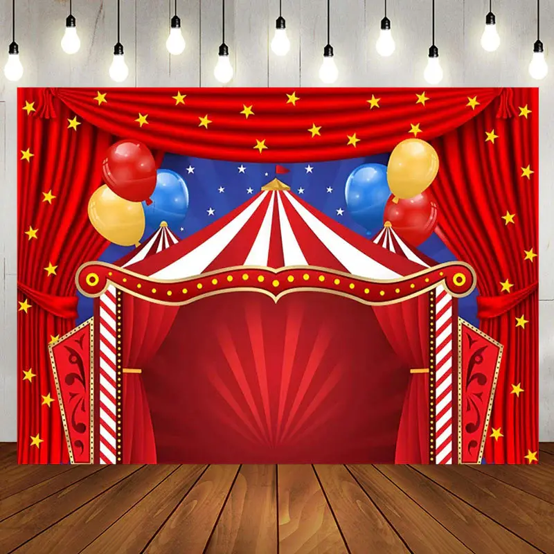 Stage Red Curtain Balloon Star Birthday Backdrop - Aperturee