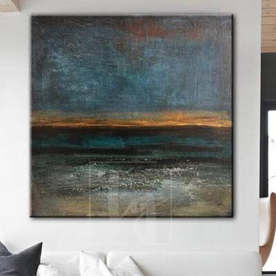 Abstract Blue and Green Painting Ocean Sunset Art | STORMY OCEAN