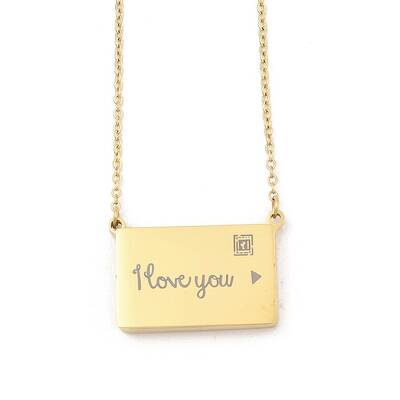 304 Stainless Steel Rectangle I Love You Pendant Cable Chain Necklaces