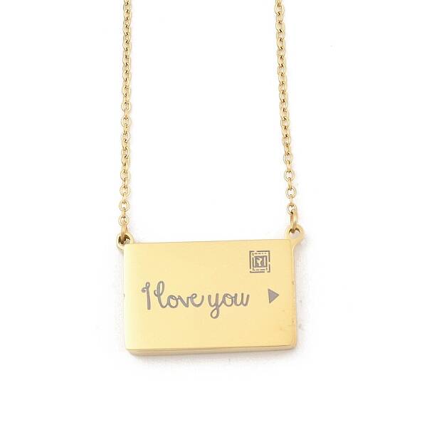 304 Stainless Steel Rectangle I Love You Pendant Cable Chain Necklaces