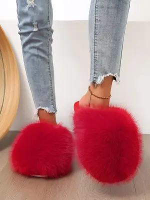 Women's Solid Color Plush Slippers, Casual Soft Comfortable Home Slippers, Warm Slippers for Indoor & Outdoor Use for Fall & ...