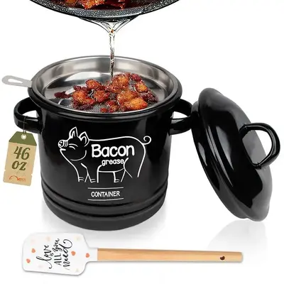 Cartoon Animal Pattern Oil Jar with Lid & Filter & Scraper, 1 Set Stainless Steel Food Cooking Oil Storage Container, Kitchen...