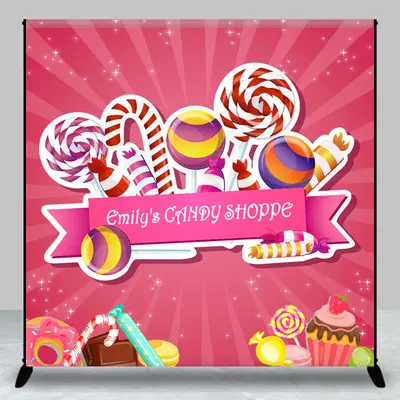 Personalized Colorful Candy Shoppe Birthday Backdrop - Aperturee