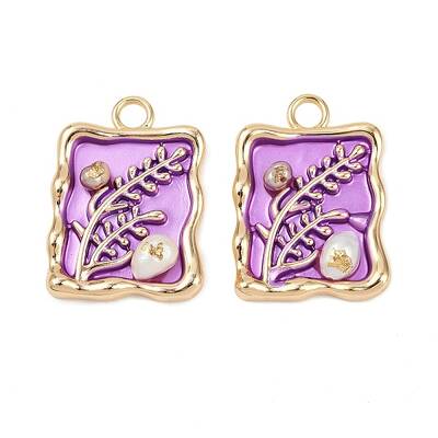 Brass Enamel & Natural Pearl Rectangle with Flower Pendants