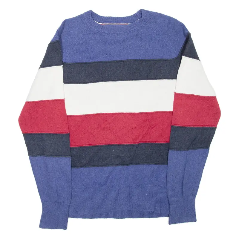 TOMMY HILFIGER Mens Patterned Jumper Purple Striped Tight Knit M