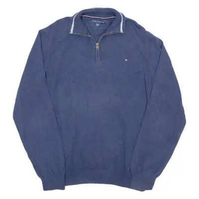 TOMMY HILFIGER Mens Jumper Blue 1/4 Zip Tight Knit 2XL
