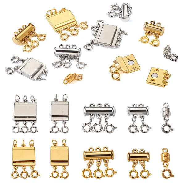 10Pcs 10 Styles Alloy Magnetic Clasps Slide Lock Clasps with Spring Ring Clasps