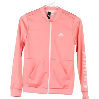 Age 10-12 Adidas Spellout Zip Up - Medium Pink Polyester