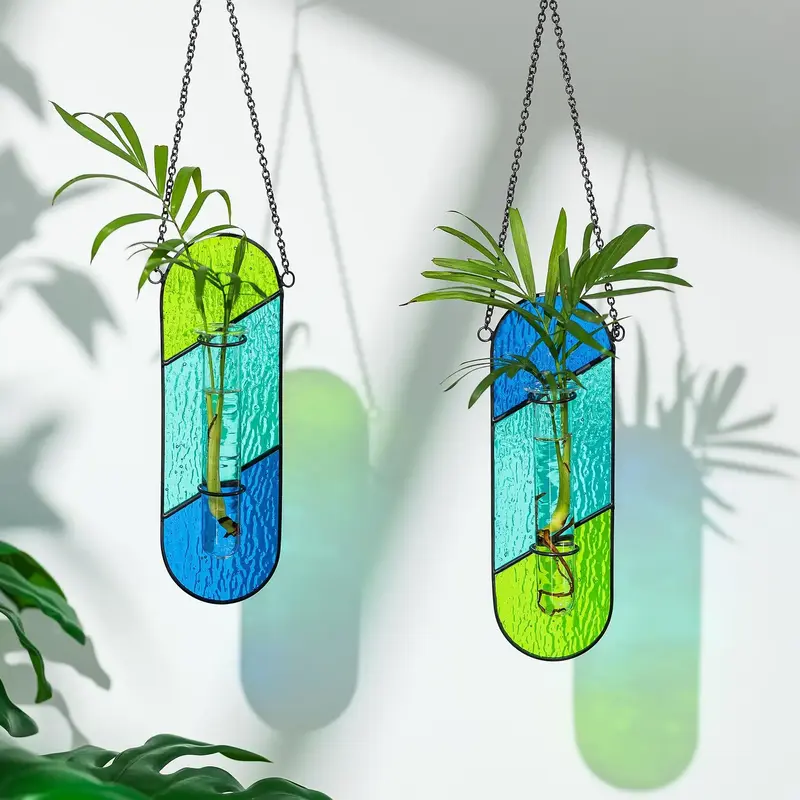 Stained Glass Propagation Wall Hanging: Spring Propagation Station Planters for Window Decor - Propagation Tubes Terrarium Un...
