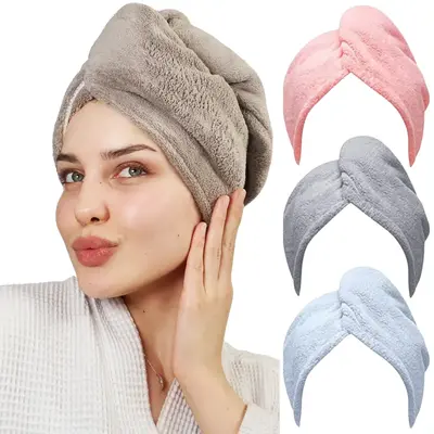 Hair Towel Wrap Microfiber Soft Pack Absorbent drying turbans curly hair well secure easy to use for all age Lightweight Bath...