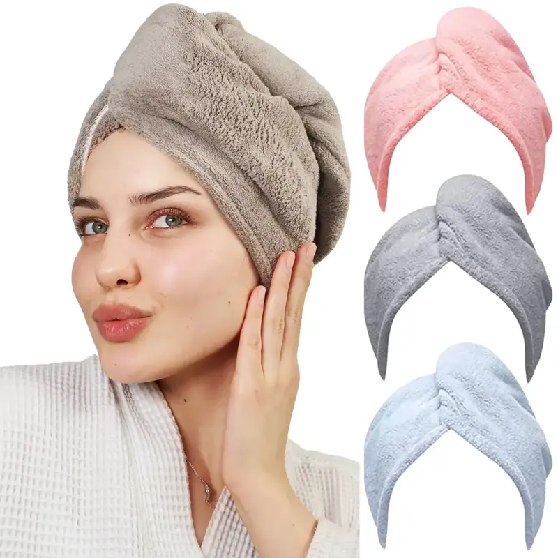 Hair Towel Wrap Microfiber Soft Pack Absorbent drying turbans curly hair well secure easy to use for all age Lightweight Bath...