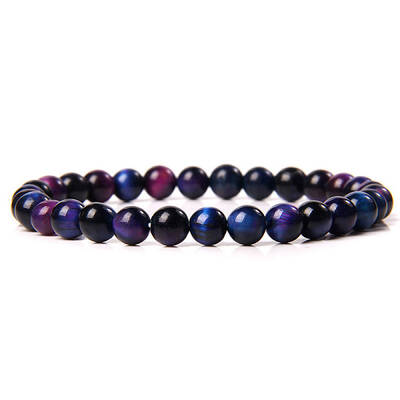 Synthetic Rainbow Tiger Eye Round Beaded Stretch Bracelet