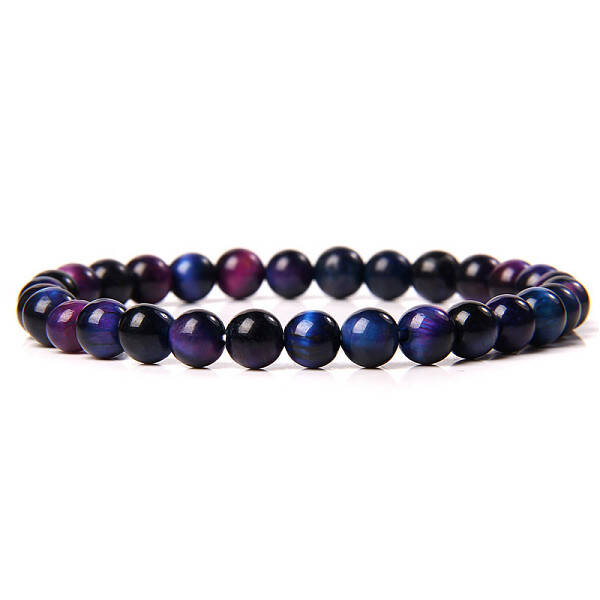 Synthetic Rainbow Tiger Eye Round Beaded Stretch Bracelet