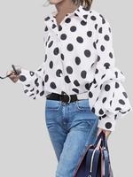 Women's Polka Dot Print Lantern Sleeve Shirt, Going Out Tops, Casual Long Sleeve Button Front Top for Daily Wear, Ladies Cl...