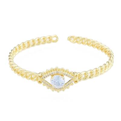 Cubic Zirconia Horse Eye Open Cuff Bangle