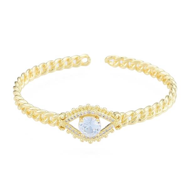 Cubic Zirconia Horse Eye Open Cuff Bangle