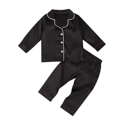 Baby Girls Boys Silk Pajamas Set Solid Long Sleeve Button Down Shirts Tops and Pants Infant Satin Pj Lounge Sets