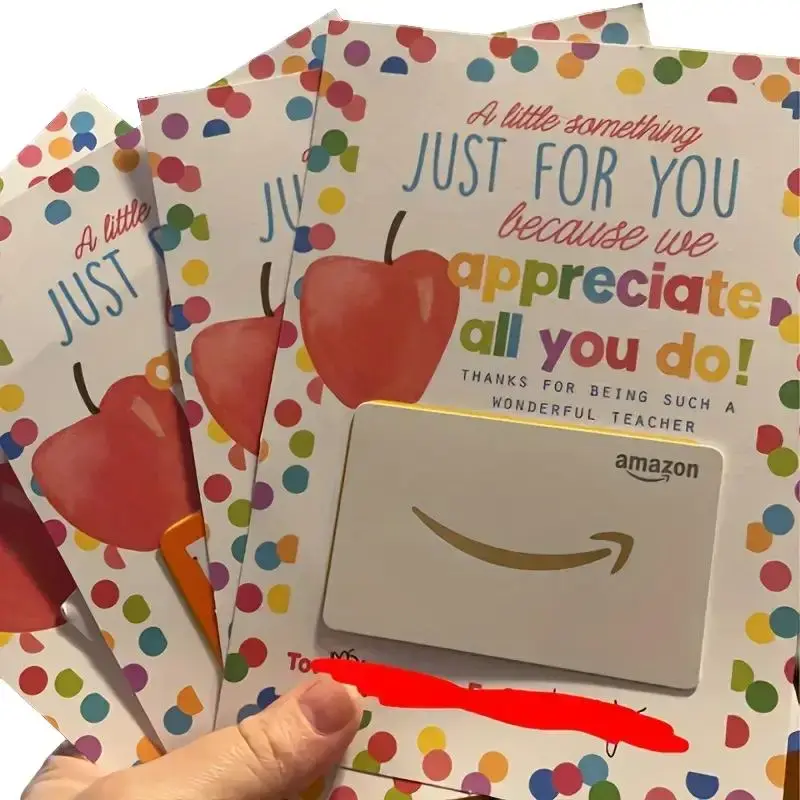 Teacher Appreciation Gift Card Holder, 4 Counts/set Colorful Polka Dot & Apple Design Thank You Card, Office Stationery & Sup...