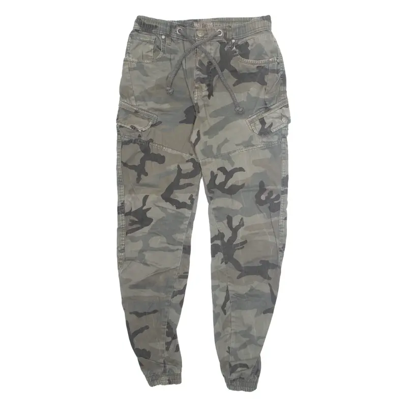 FSBN Camo Cargo Mens Trousers Green Regular Skinny W30 L30