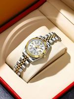Women's Elegant Round Dial Analog Quartz Watch, Luminous Fashionable Stainless Steel Watch for Party, Modern Daily Clothing D...