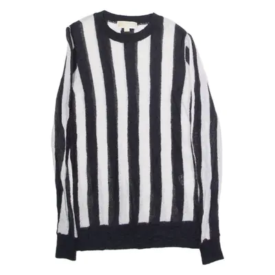 MICHAEL KORS Womens Patterned Jumper White Striped Crew Neck Tight Knit Wool XS