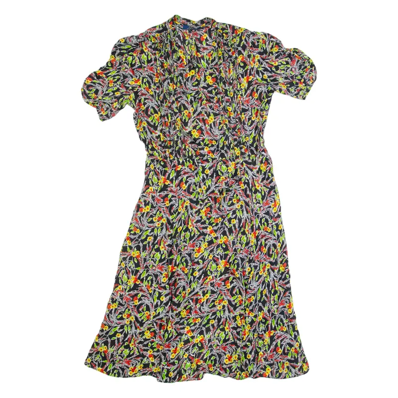 POLO RALPH LAUREN Womens Day Dress Black Floral Short Sleeve Midi S