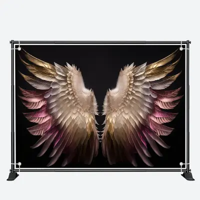 Black Pink Gold Feather Angel Wings Photo Backdrop - Aperturee