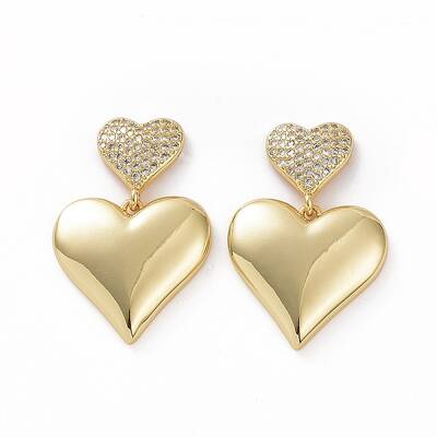Clear Cubic Zirconia Heart Dangle Stud Earrings