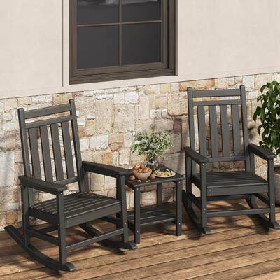 Garvee HDPE Rocking Chair Set of 2 with Side Table - High Back Porch Rockers - All Weather Resistant Poly Lumber - Wide Backr...