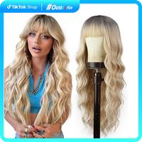 AISI HAIR Summervibes Ombre Blonde Wig with Bangs for Women Long Wavy Hair Wig Curly Wavy Synthetic Wigs for Girls Daily Part...